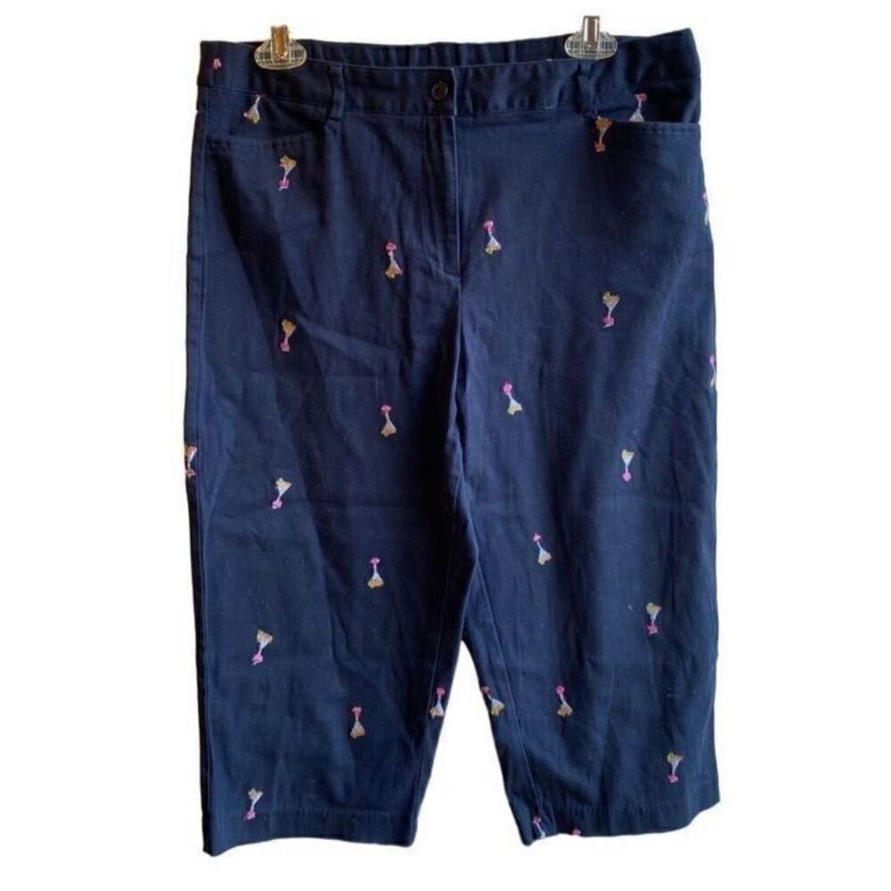 Harve Bernard women’s embroidered martini glass navy blue Bermuda shorts, size 1